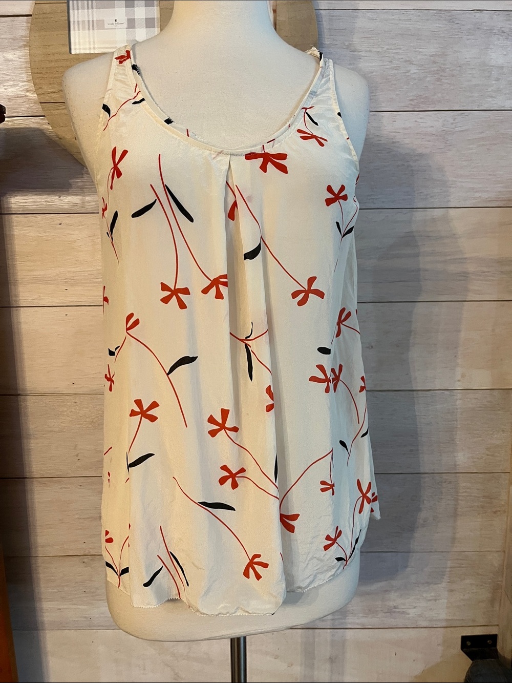 Lucky Brand Cream Floral Print Camisole with Red & Black Accents S
